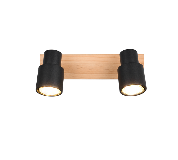 Barra 2 spots, metallo e legno, nero, L 31 cm, Pierre