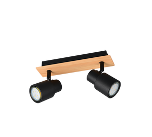 Barra 2 spots, metallo e legno, nero, L 31 cm, Pierre