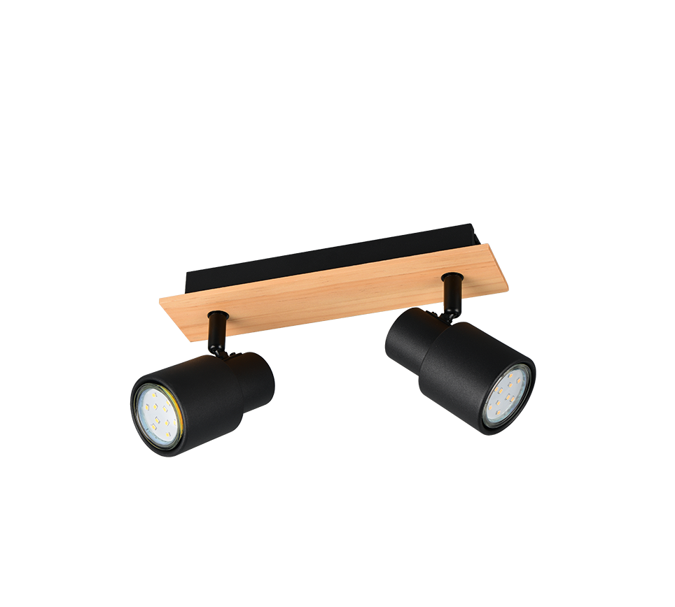 Barra 2 spots, metallo e legno, nero, L 31 cm, Pierre