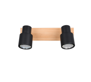 Barra 2 spots, metallo e legno, nero, L 31 cm, Pierre