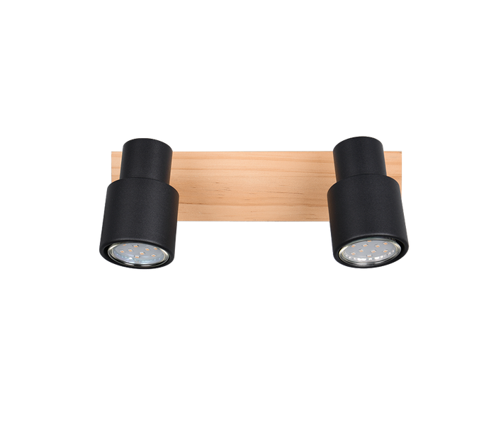Barra 2 spots, metallo e legno, nero, L 31 cm, Pierre