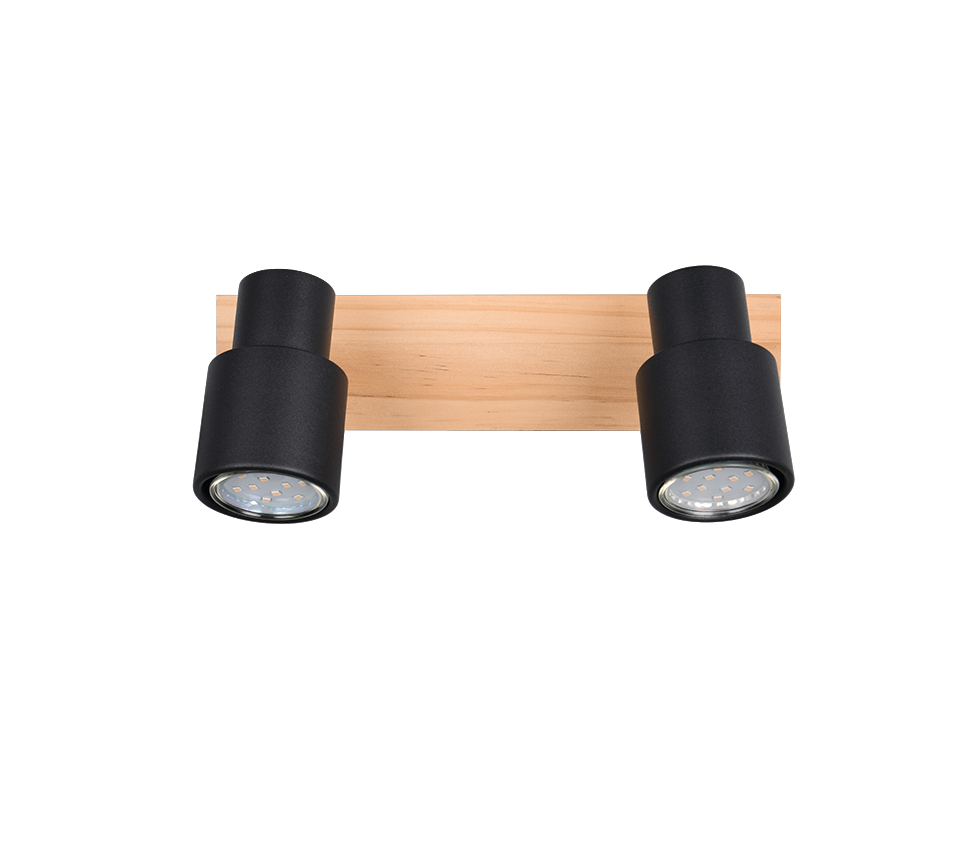 Barra 2 spots, metallo e legno, nero, L 31 cm, Pierre
