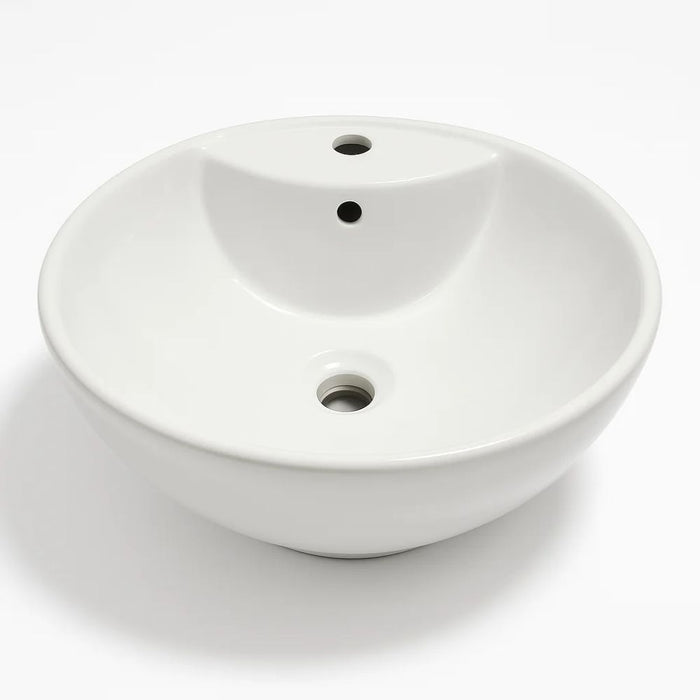Lavabo d'appoggio ceramica bianco tondo lavandino arredo bagno cm 46x46x17