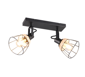 Barra 2 spots, rattan e metallo, naturale e nero, L 36 cm, Jerome