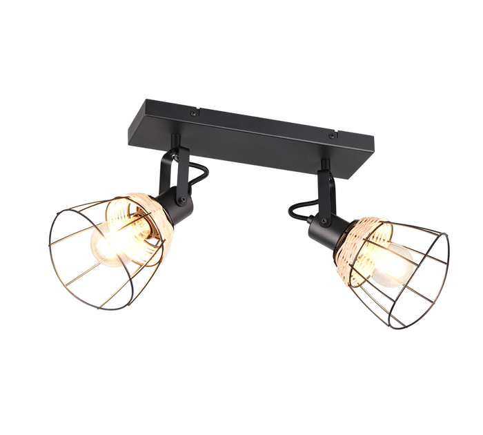 Barra 2 spots, rattan e metallo, naturale e nero, L 36 cm, Jerome