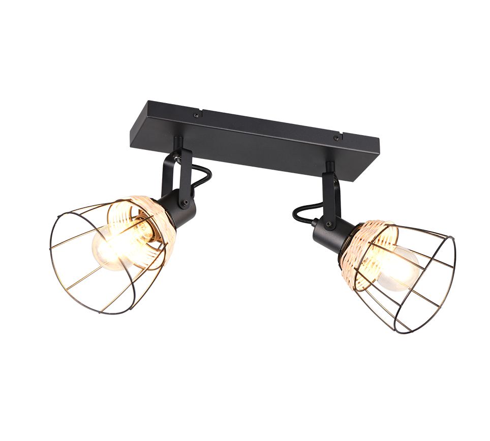 Barra 2 spots, rattan e metallo, naturale e nero, L 36 cm, Jerome