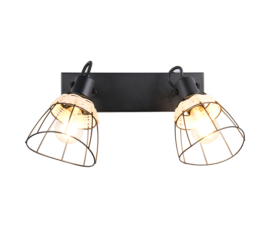 Barra 2 spots, rattan e metallo, naturale e nero, L 36 cm, Jerome