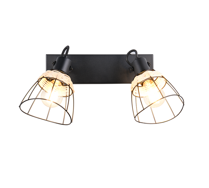 Barra 2 spots, rattan e metallo, naturale e nero, L 36 cm, Jerome