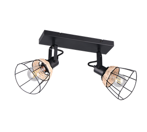 Barra 2 spots, rattan e metallo, naturale e nero, L 36 cm, Jerome