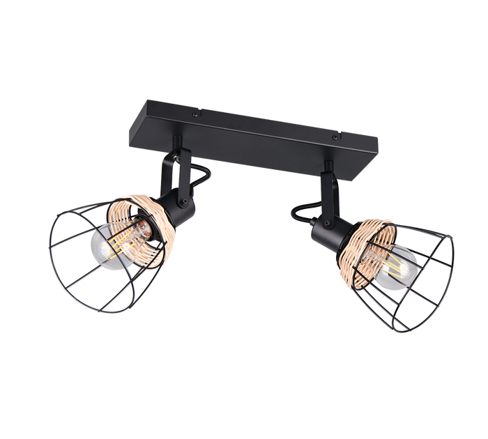 Barra 2 spots, rattan e metallo, naturale e nero, L 36 cm, Jerome