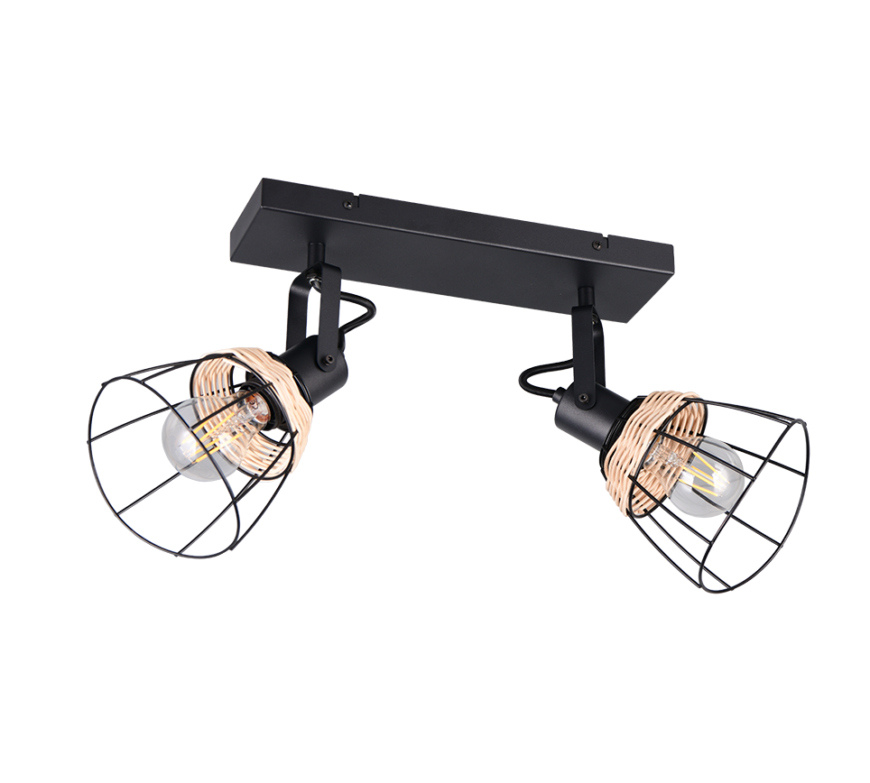 Barra 2 spots, rattan e metallo, naturale e nero, L 36 cm, Jerome