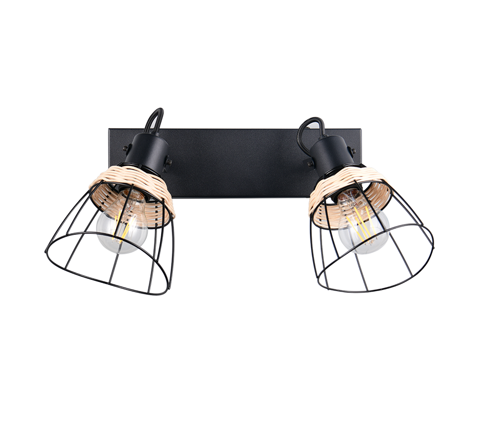 Barra 2 spots, rattan e metallo, naturale e nero, L 36 cm, Jerome