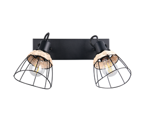 Barra 2 spots, rattan e metallo, naturale e nero, L 36 cm, Jerome