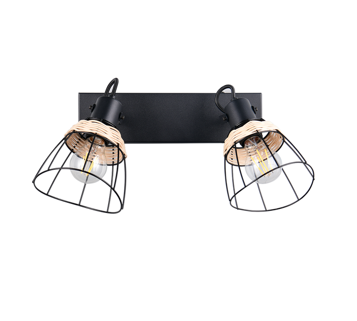 Barra 2 spots, rattan e metallo, naturale e nero, L 36 cm, Jerome