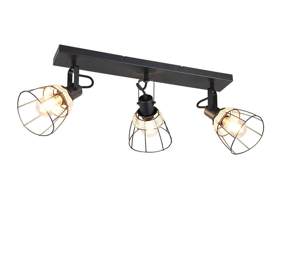 Barra 3 spots, rattan e metallo, naturale e nero, L 62 cm, Jerome