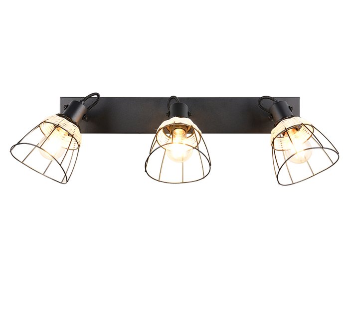 Barra 3 spots, rattan e metallo, naturale e nero, L 62 cm, Jerome