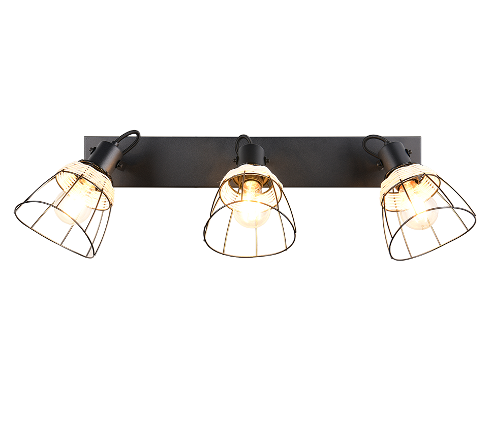 Barra 3 spots, rattan e metallo, naturale e nero, L 62 cm, Jerome