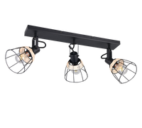Barra 3 spots, rattan e metallo, naturale e nero, L 62 cm, Jerome