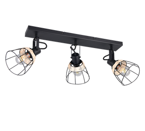 Barra 3 spots, rattan e metallo, naturale e nero, L 62 cm, Jerome