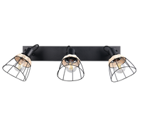Barra 3 spots, rattan e metallo, naturale e nero, L 62 cm, Jerome