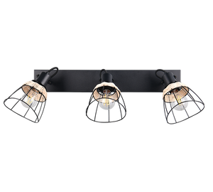 Barra 3 spots, rattan e metallo, naturale e nero, L 62 cm, Jerome