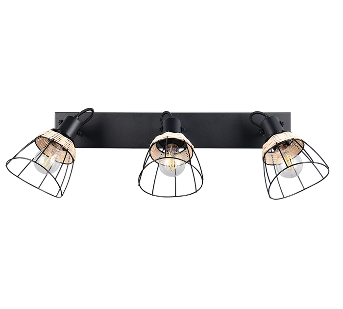 Barra 3 spots, rattan e metallo, naturale e nero, L 62 cm, Jerome
