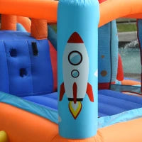 Castello Gonfiabile per Bambini Piscina con Scivolo e Trampolino, Pompa Elettrica, 350x250x185cm, Multicolore