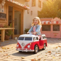 Auto Elettrica per Bambini Licenza Volkswagen T1 con Lettore MP3, in Metallo e PP, 89x49x41.5 cm, Rosso