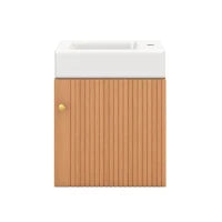 Mobile da bagno con lavabo e mobile sottolavabo sospeso, con spazio contenitore, 46x26x56 cm, color legno