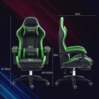 Sedia da Gaming con Altezza Regolabile e Schienale Reclinabile, 65x65x121-129 cm, Nero e Verde