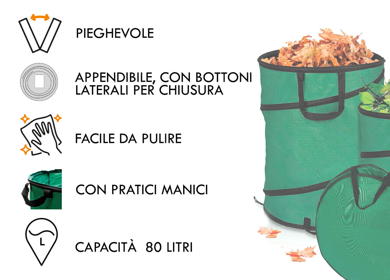 Sacco Fogliame Contenitore Per Giardinaggio Pieghevole Con Manici Rifiuti 44x53cm