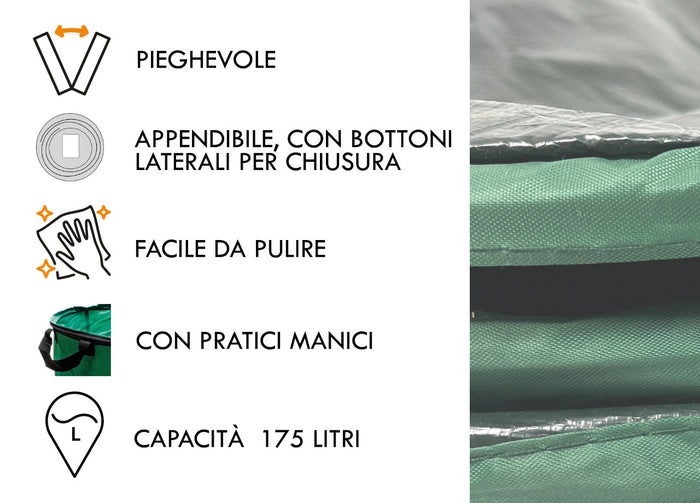 Sacco Fogliame Contenitore Per Giardinaggio Pieghevole Con Manici Rifiuti 56x70cm
