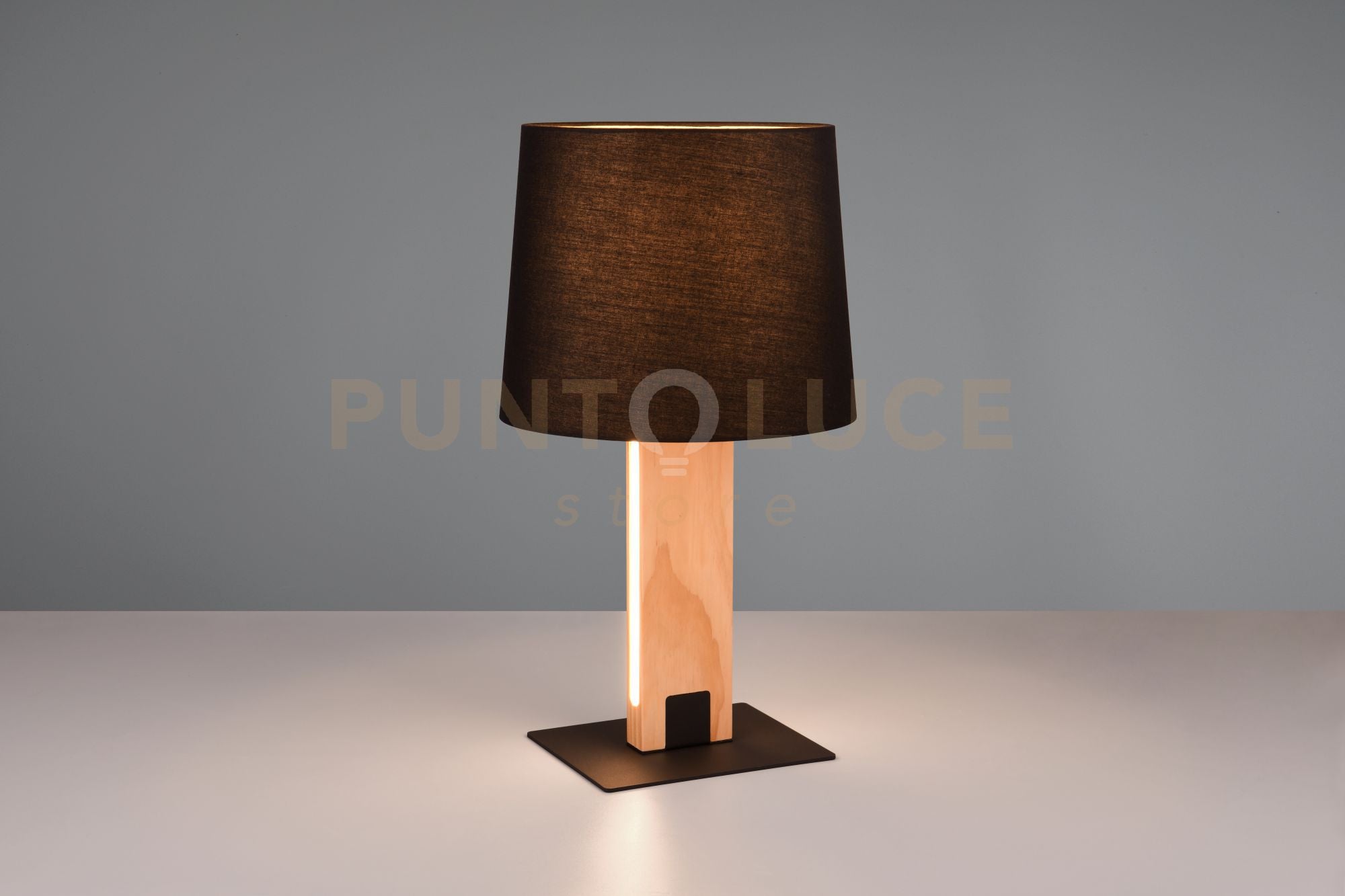 RAHUL LAMPADA DA TAVOLO TOUCH METALLO E PARALUME NERO E LEGNO CON LED H. 50CM 2 LUCI ATTACCO E27- LED 6W 700lm, 3000K DIMMERABILE