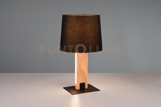 RAHUL LAMPADA DA TAVOLO TOUCH METALLO E PARALUME NERO E LEGNO CON LED H. 50CM 2 LUCI ATTACCO E27- LED 6W 700lm, 3000K DIMMERABILE