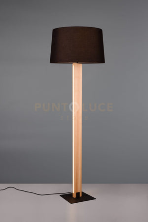 RAHUL PIANTANA TOUCH METALLO E PARALUME NERO E LEGNO CON LED H. 150CM 2 LUCI ATTACCO E27- 10W 1200lm, 3000K DIMMERABILE