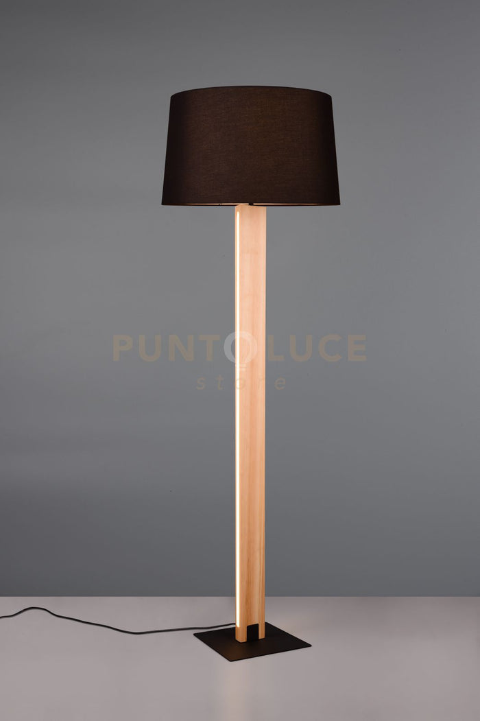 RAHUL PIANTANA TOUCH METALLO E PARALUME NERO E LEGNO CON LED H. 150CM 2 LUCI ATTACCO E27- 10W 1200lm, 3000K DIMMERABILE