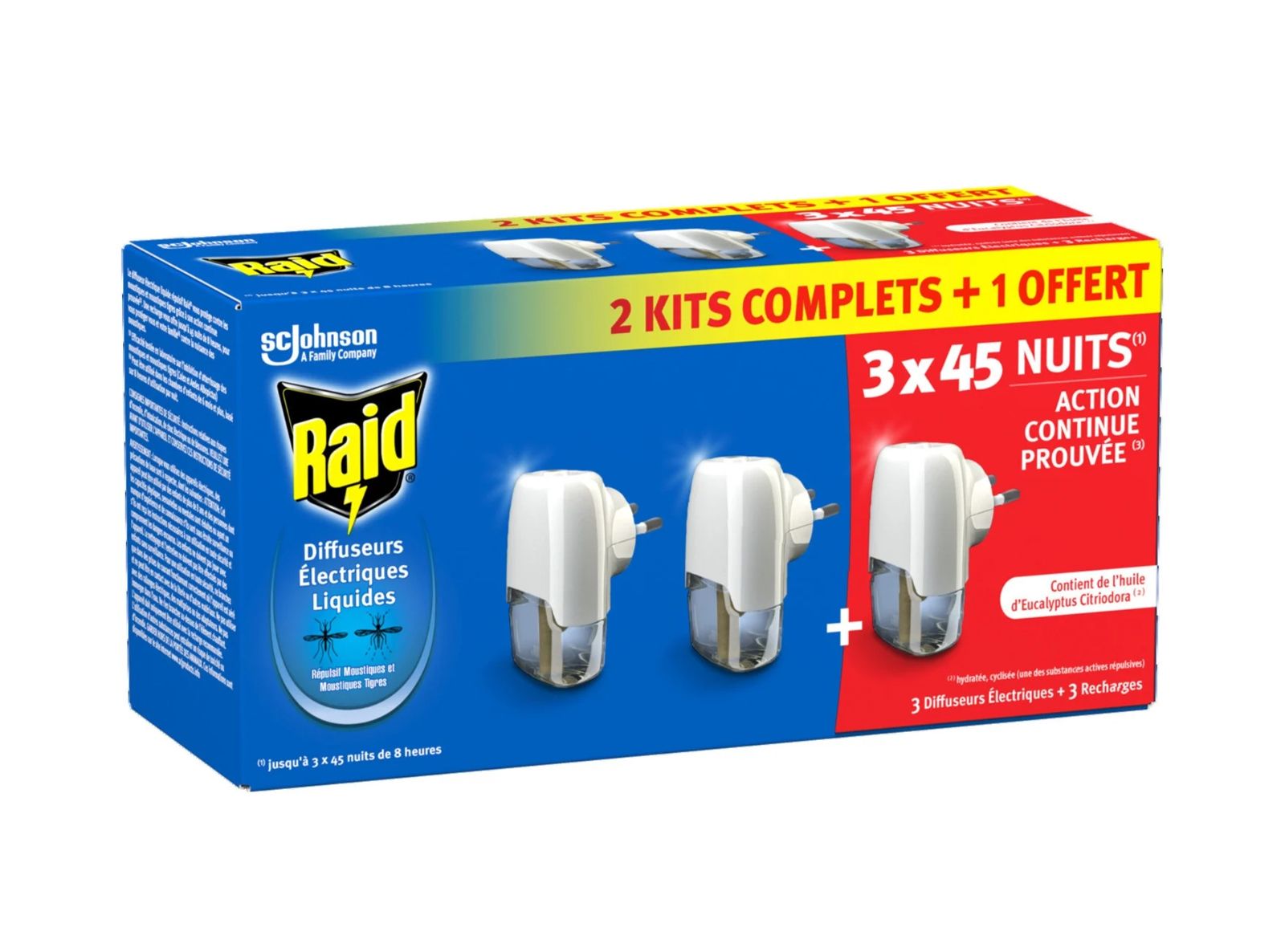 RAID Diffusore Antizanzare Elettrico con 3 Ricariche Protezione Inodore fino a 135 Notti Ideale per Bambini e Camere da Letto Efficace contro Zanzare Comuni e Tigre