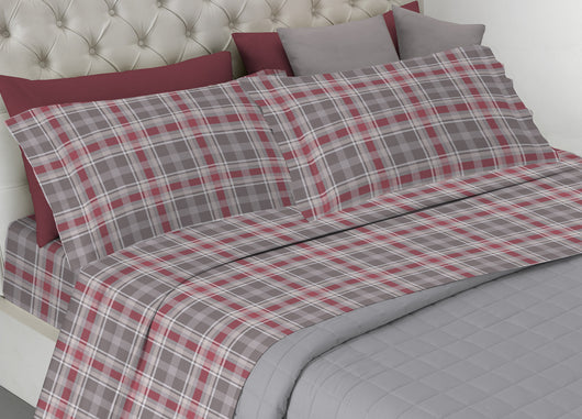 Completo Lenzuola Matrimoniale In 100% Raso Cotone Fantasia Ben - Matrimoniale - Tortora