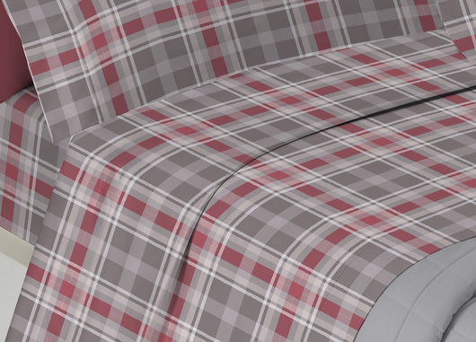 Completo Lenzuola Matrimoniale In 100% Raso Cotone Fantasia Ben - Matrimoniale - Tortora