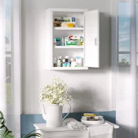 kleankin Armadietto Medicinali a 3 Ripiani in Acciaio Inox con 2 Chiavi e Montaggio a Parete, 30x14x46 cm, Bianco