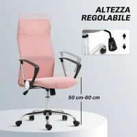Sedia Ergonomica da Ufficio Girevole, Altezza Regolabile e Schienale a Rete, 63x65x109-119 cm, Rosa