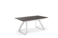 E-STYLO Tavolo allungabile con top ruggine in HPL su MDF e gambe in metallo bianco, 90cm X 170/270cm H. 76cm.