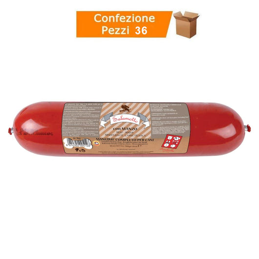 Multipack da 36 pezzi salamotto per cani con manzo alimento completo fuss-dog