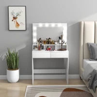 Tavolo da Trucco con Specchio e 10 Luci LED Regolabili, 2 Cassetti e 3 Scomparti, 80x40x135 cm, Bianco