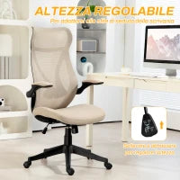 Sedia da Ufficio con Braccioli Ribaltabili, Altezza Regolabile e Schienale Inclinabile, Beige