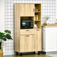 Credenza Cucina Alta con un Cassetto e 3 Armadi, Mobile Buffet con 4 Nicchie e Passacavi, 78x40x166cm, Legno naturale| Aosom Italy