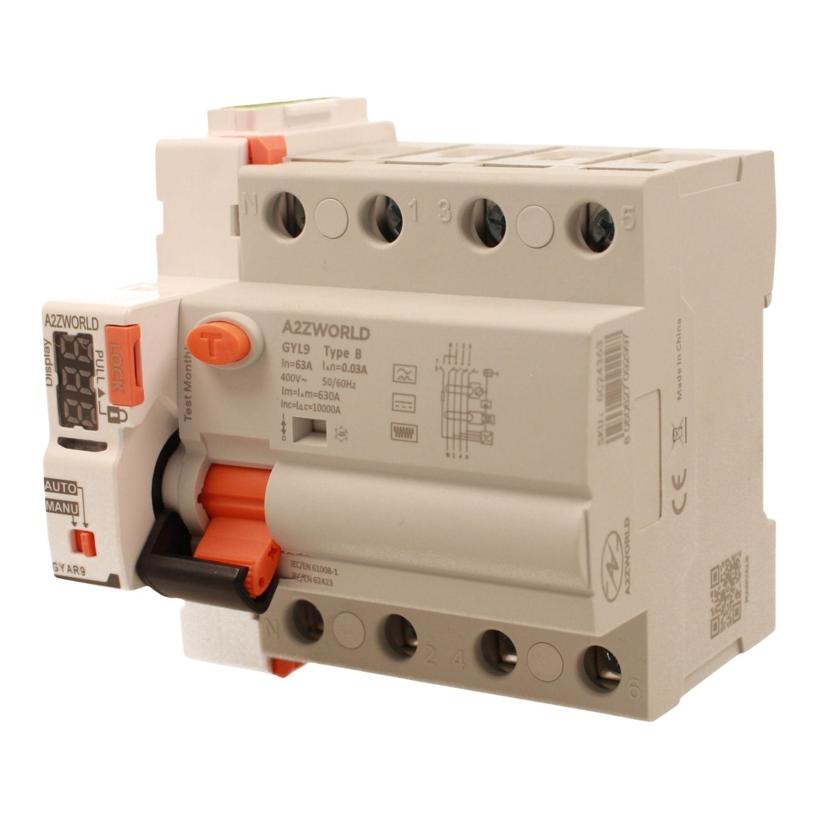 RCCB Interruttore Differenziale Riarmo Automatico Tipo B 3P+N 5M 10000A 30mA 63A AC 400V IP20 IEC61008-1 / IEC62423 GYL9