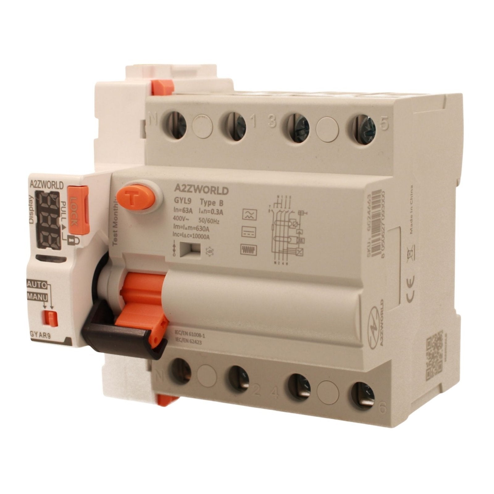 RCCB Interruttore Differenziale Riarmo Automatico Tipo B 3P+N 5M 10000A 300mA 63A AC 400V IP20 IEC61008-1 / IEC62423 GYL9