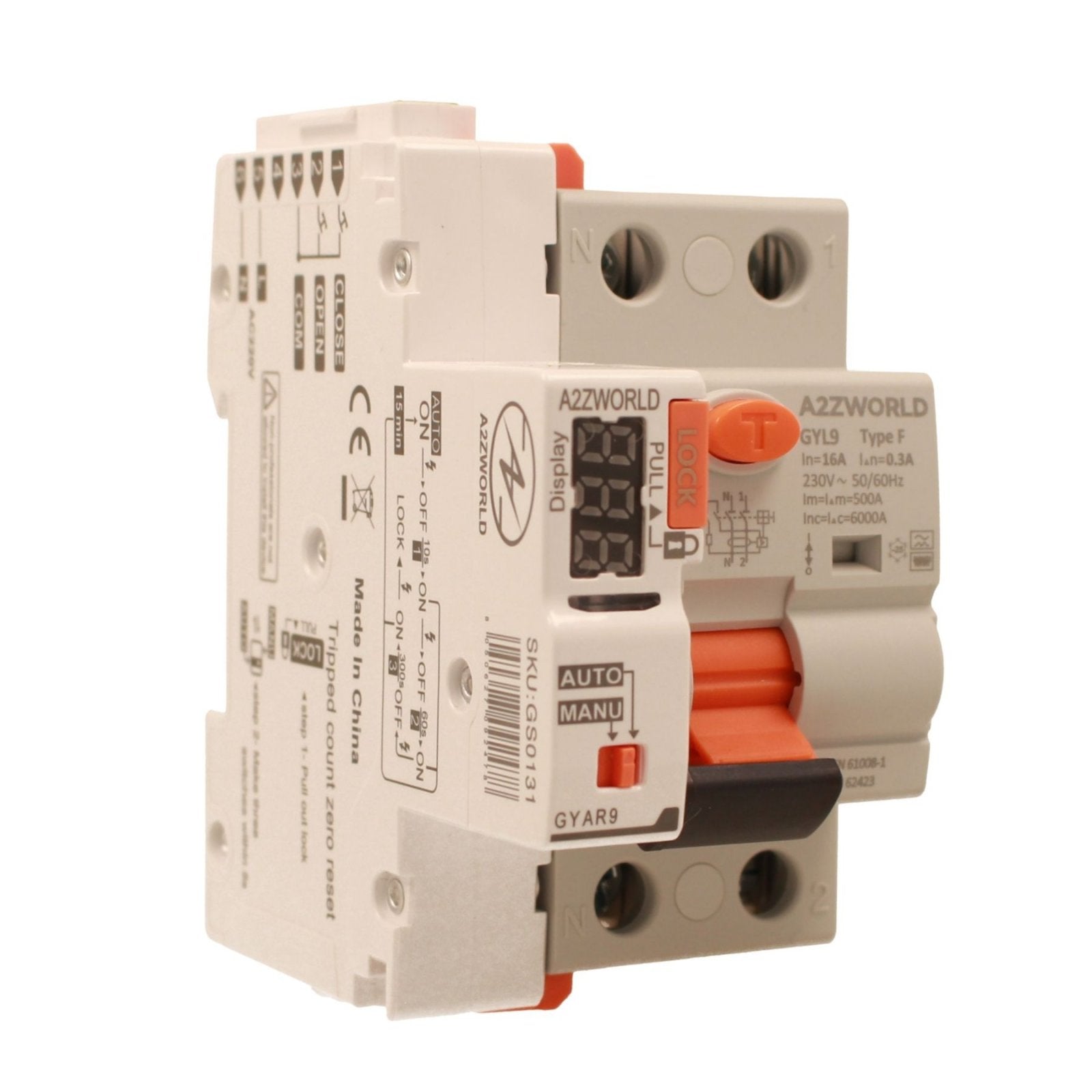 RCCB Interruttore Differenziale Riarmo Automatico Tipo F 1P+N 3M 6000A 300mA 16A AC 230V IP20 IEC61008-1 GYL9