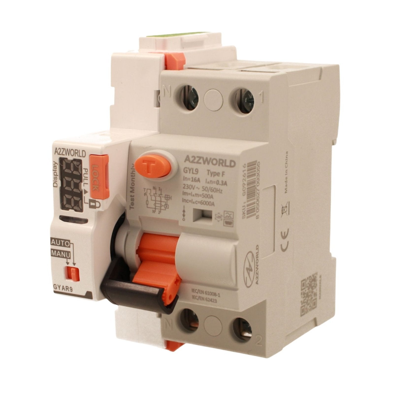 RCCB Interruttore Differenziale Riarmo Automatico Tipo F 1P+N 3M 6000A 300mA 16A AC 230V IP20 IEC61008-1 GYL9